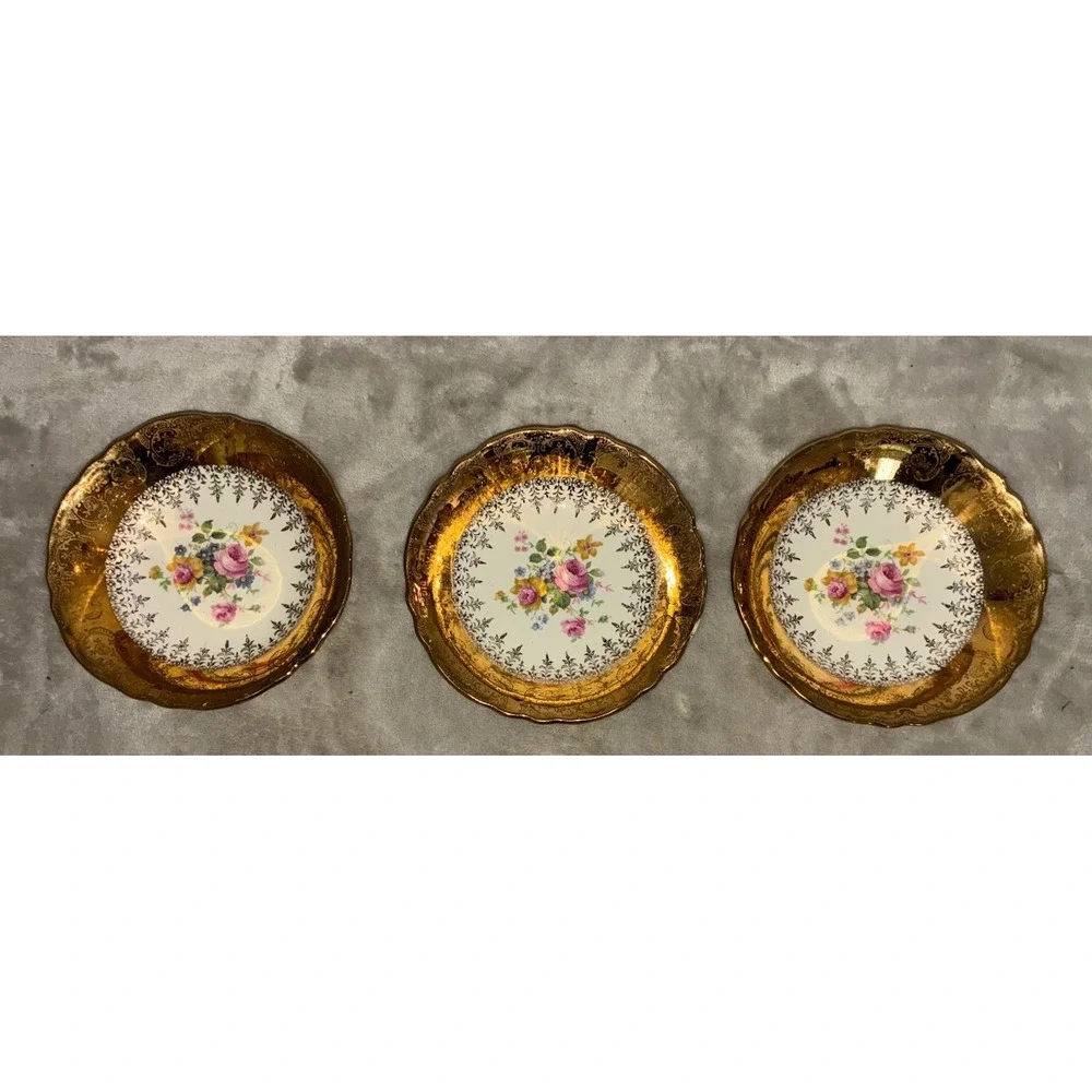 Vintage Vogue Gold Filigree Teacup White Floral 22k Gold Homer Laughlin Lot Of 3